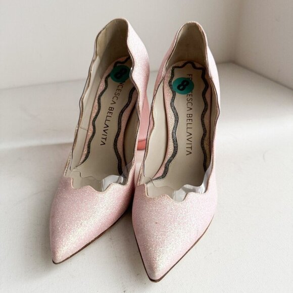 Francesca Bellavita Pink Glitter Scalloped Edge High Heels 38 - Picture 4 of 10